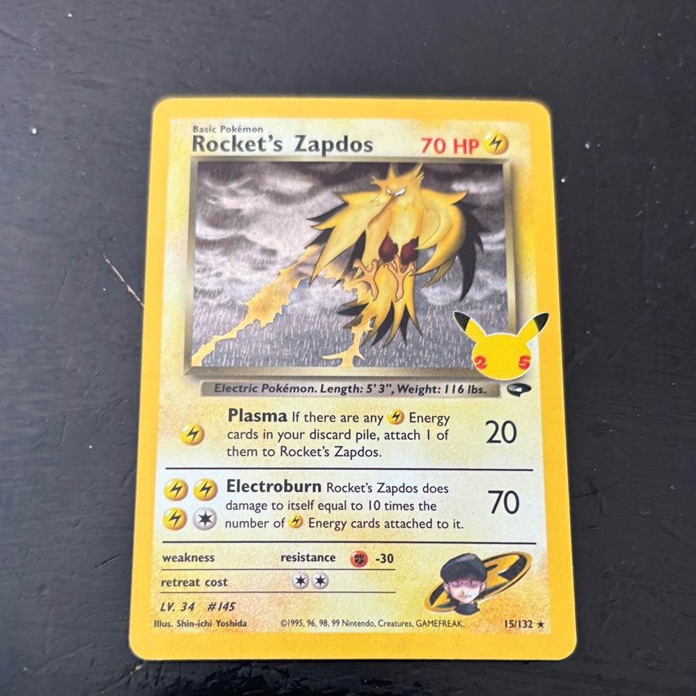 Pokemon Rocket's Zapdos Trading Card celebrations